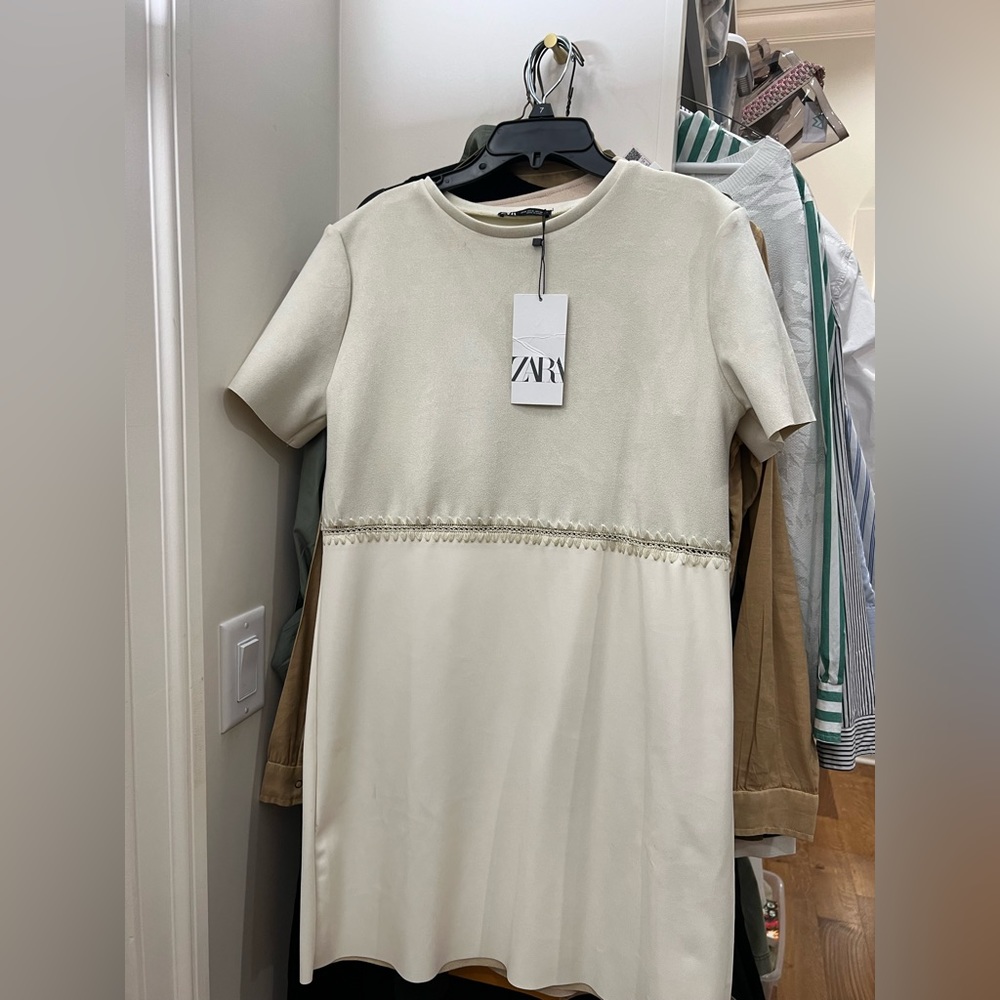 Zara cream suede and pleather dress